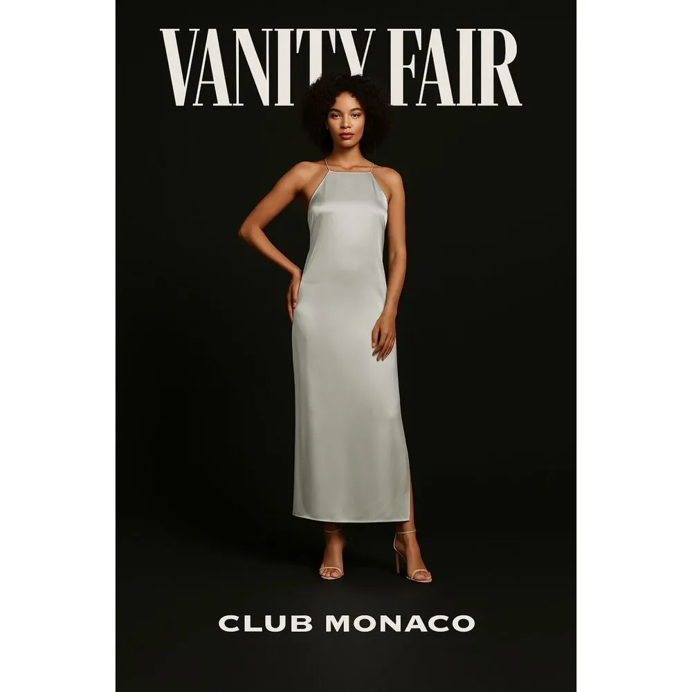 Club Monaco Silk Charmeuse Sage Gray Halter Slip Dress Gown Size 8 NWT